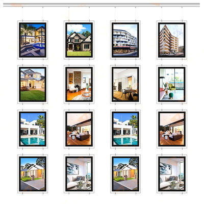 A4 Acrylic Frame Cable Wire Hanging Display System Bất động sản Window Display Led Light Box